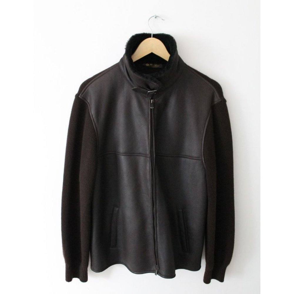 Loro Piana Aviator Shearling Cashmere Bomber Jacket Size IT 52/ US L Dark Brown